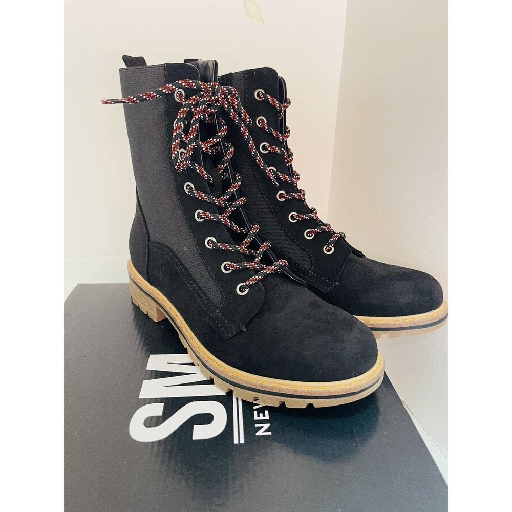 SM NEW York Womens 8 1/2M Spruce Black Combat Lug Boots Textile Upper Lace Up